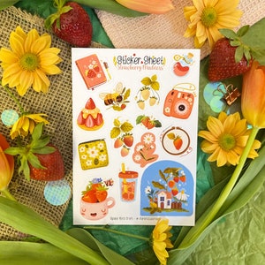 Sticker Blatt Erdbeeren Frühling Journal Sticker Planer Sticker Blatt Dekorative Sticker Scrapbook Sticker Blatt Journal - Summer Flowers