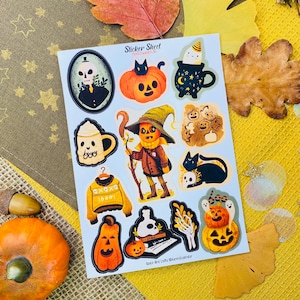 Folha de adesivos de halloween para diário, adesivo decorativo, planejador, scrapbooking, outono, dia das bruxas, vibrações, adesivo assustador