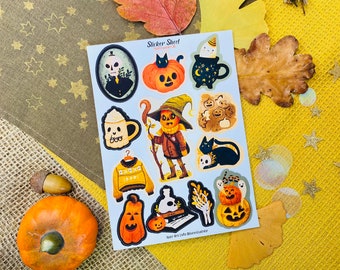 Halloween Sticker Sheet for Journaling Sticker Planner Decorative Sticker Scrapbooking Stickers Autumn Halloween Vibes Spooky Sticker