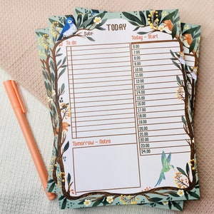 Bird Heaven Daily Planner - Notebook Planner - Daily Planner Notepad - Desk Pad with Notes Hourly Time Management Desk Pad Organizer