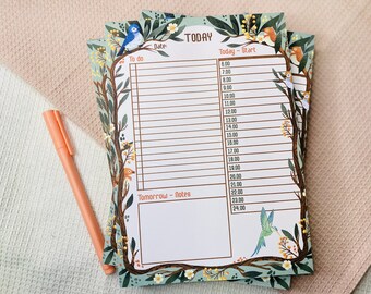 Agenda quotidien Bird Heaven - Agenda pour ordinateur portable - Bloc-notes pour agenda quotidien - Bloc-notes avec notes Gestion du temps horaire Organisateur de bloc-notes