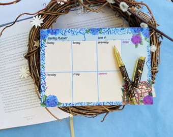 Blue Weekly Planner - Notebook Planner - Daily Planner Notepad - Desk Pad with Notes Hourly Time Management Desk Pad Organizer