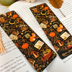 Woodland Bookmark Book Accessories, Illustrated Bookmark, Reading, Bookish Gift, Paper Bookmark, Moon Bookmark, Reading Accessory, Journal image 2