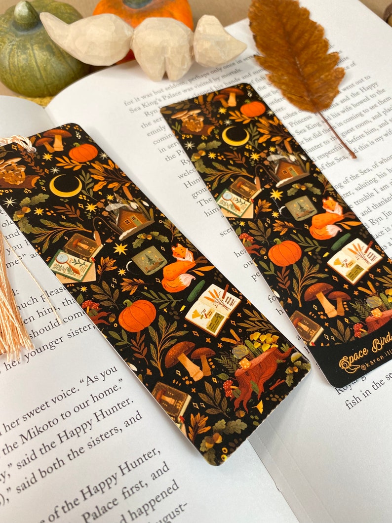 Woodland Bookmark Book Accessories, Illustrated Bookmark, Reading, Bookish Gift, Paper Bookmark, Moon Bookmark, Reading Accessory, Journal image 2