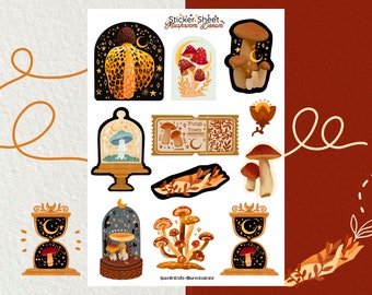 Hoja de pegatinas - Sueño de hongos - Pegatinas de diario - Pegatina de planificador - Pegatina de otoño - Pegatina de libro de recuerdos - Pegatina de flores - Vibraciones místicas