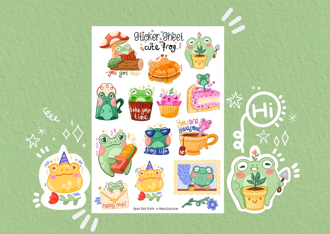Sticker Sheet - Cute Frog - Journal Stickers - Planner Sticker - Floral ...