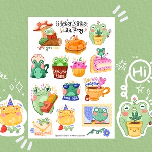 Sticker Sheet - Cute Frog - Journal Stickers - Planner Sticker - Floral Sticker - Scrapbook Sticker - Flower Sticker - Frog Stickers