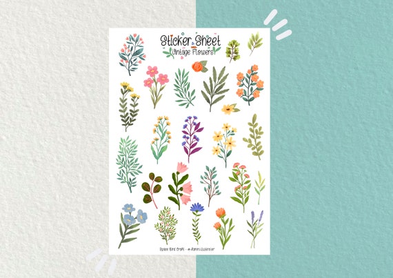 Vintage Flowers Sticker Sheet Bullet Journal Stickers, Planner Stickers,  Scrapbook Stickers, Vintage Stickers, Decorative Stickers, Bujo 