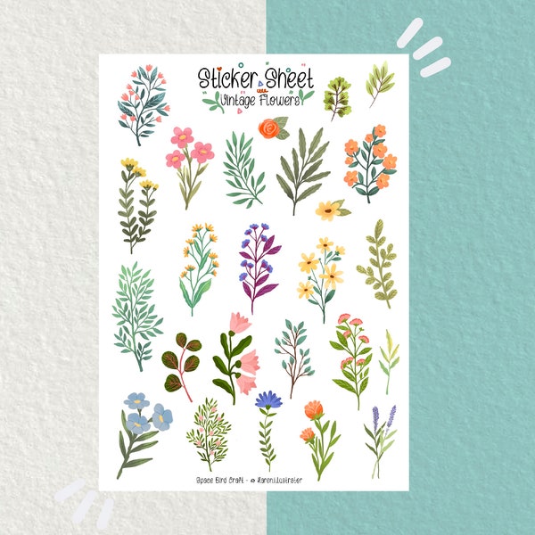 Sticker Sheet Vintage Flowers Journal Stickers for Planner Stickers Decorative Stickers Scrapbooking Stickers Flower Sticker Sheet Spring