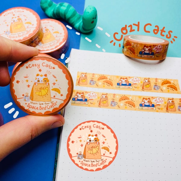 Cozy Cat Washi Tape Cute Washi Tape Autumn Washi Tape  Flower Washi Tape Scrapbook Decoration for Journal Tape Easy Tear Paper Tape