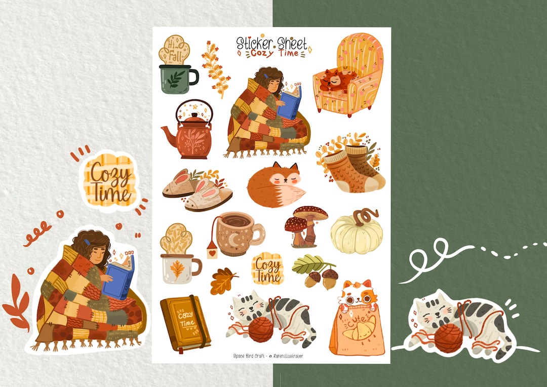 Sticker Sheet - Cozy Time - Journal Stickers - Planner Sticker - Floral ...