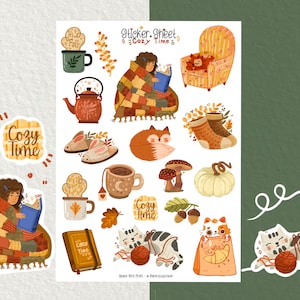 Feuille d'autocollants - Cosy Time - Stickers pour carnet de notes - Sticker agenda - Sticker floral - Sticker scrapbooking - Sticker fleur - Vibrations d'automne