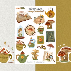 Sticker Sheet - Vintage Pilze - Journal Sticker - Planner Sticker - Herbst Sticker - Scrapbook Sticker - Blumen Sticker - Vintage Vibes