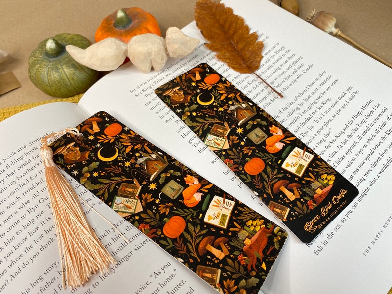 Woodland Bookmark Book Accessories, Illustrated Bookmark, Reading, Bookish Gift, Paper Bookmark, Moon Bookmark, Reading Accessory, Journal image 3