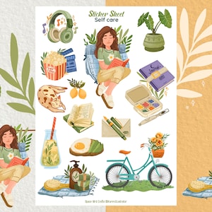 Feuille d'autocollants - Self Care - Journaling Stickers - Planner Sticker - Floral Sticker - Scrapbook Sticker - Flower Sticker - Spring Vibes