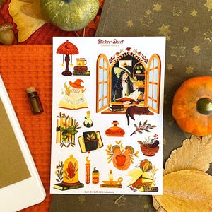 Stickervel Herfstbibliotheek Journaling Stickers Plannersticker Herfststicker Plakboeksticker Bloemsticker Witch Vibes