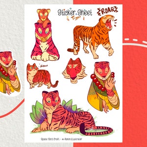 Sticker Sheet - Tiger - Journal Sticker - Planner Sticker - Floral Sticker - Scrapbook Sticker - Tier Sticker - Tigre