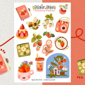 Sticker Sheet - Strawberry - Journal Stickers - Planner Stickers - Decorative Stickers - Scrapbooking Stickers - Gardening - Summer  Flowers