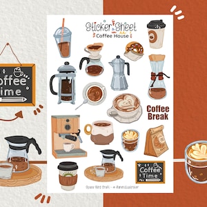 Sticker Sheet - Kaffeehaus - Journaling Sticker - Planner Sticker - Frühstück Sticker - Scrapbook Sticker - Kaffeepause