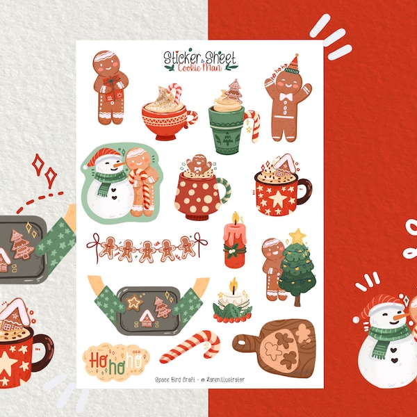 Sticker Sheet - Cookie Man - Journaling Aufkleber - Planner Aufkleber - Weihnachts Aufkleber - Scrapbook Aufkleber - Winter Urlaub Aufkleber