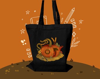 Tote Bag 100 % Cotton - Pumpkin House Motive - Shoulder Bag- Grocery Bag- Cotton Canvas Bag - Sustainable Bag - School Bag