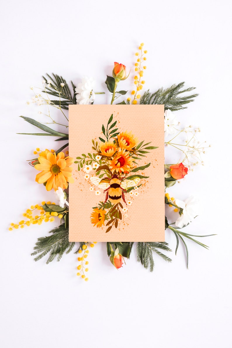 Un jeu de cartes postales florales taille carte postale impression d'art carte postale botanique Postkarten impressions d'art floral cartes de fête des mères Queen Bee