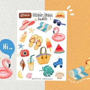 Sticker Sheet - Strand - Journaling Aufkleber - Planner Aufkleber - Blumen Aufkleber - Scrapbook Aufkleber - Blumen Aufkleber - Sommer Vibes