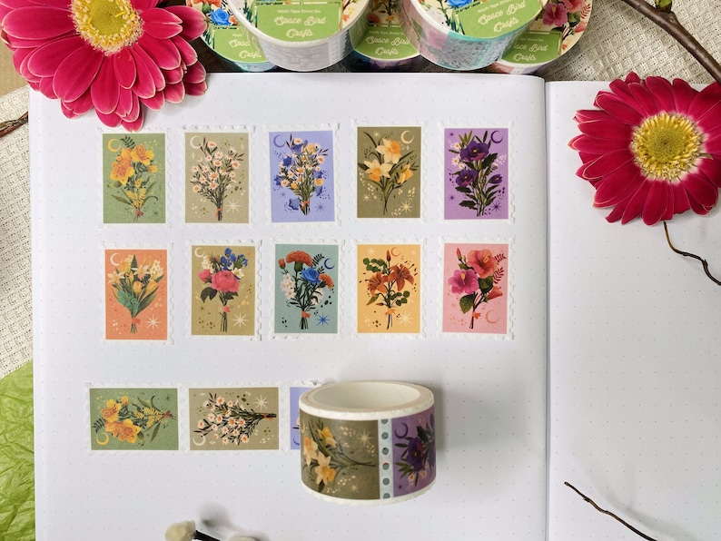 Blumenstrauß Stempel Washi Tape Papierklebeband Dekoratives Klebeband Blumen Washi Tape Sammelalbum Dekoration für Journal Tape Easy Tear Papierklebeband Bild 7