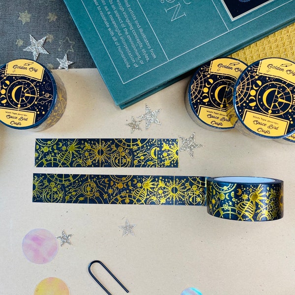 Golden Sky Feuille d'or Washi Tape Mignon Washi Tape Mystique Washi Tape Cosmos Art Scrapbook Décoration pour Journal Tape Easy Tear Paper Tape