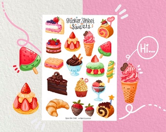 Sticker Sheet - Sweets  Dessert Sticker- Journaling Stickers - Planner Stickers - Decorative Stickers - Scrapbooking Stickers - Cake - Candy