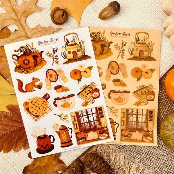 Sticker Sheet - Pumpkin Spice - Journal Stickers - Planner Sticker - Floral Sticker - Scrapbooking Sticker - Flower Sticker - Autumn - Fall