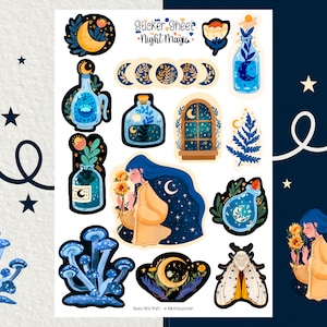Sticker Bogen - Night Magic - Journal Aufkleber - Planer Sticker - Magic Sticker - Scrapbook Sticker - Flower Sticker - Mystic Vibes