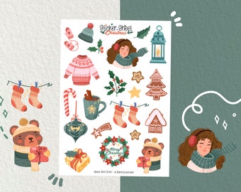 Sticker Sheet Christmas Journaling Stickers for Planner Scrapbooking Decoration Sticker Winter Vibes Holidays Weihnachten Sticker