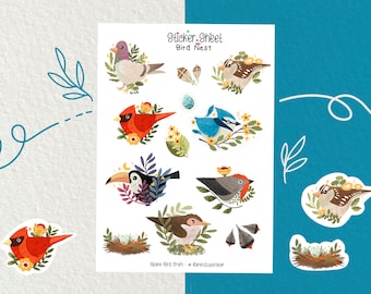 Sticker Sheet - Bird Nest - Journaling Stickers - Planner Stickers - Decorative Stickers - Scrapbooking Stickers - Animal Stickers