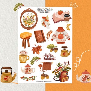Feuille d'autocollants - Hello Fall - Stickers de journalisation - Sticker agenda - Sticker automne - Sticker scrapbooking - Sticker fleur - Vibes d'automne