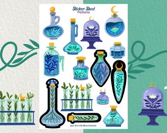 Sticker Sheet - Potions - Journal Stickers - Planner Sticker - Magic Sticker - Scrapbook Sticker - Flower Sticker - Mystic Vibes