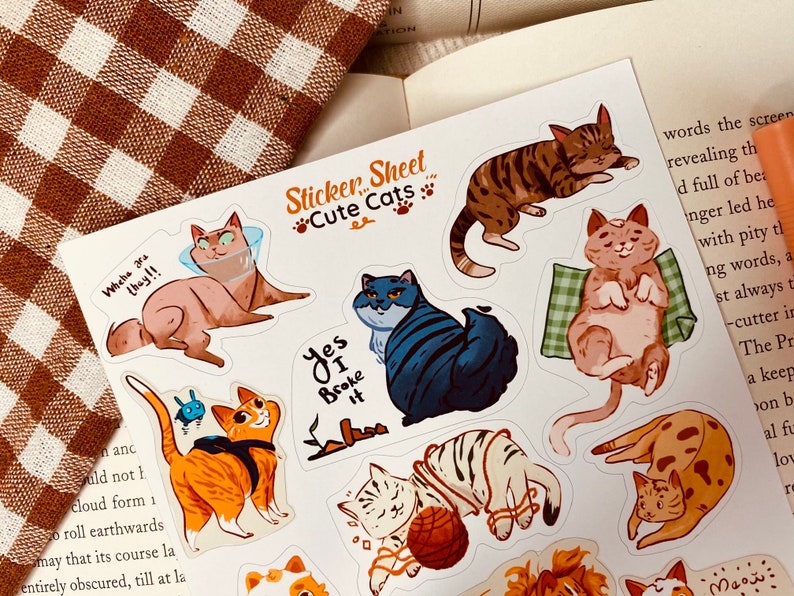 Sticker Sheet - Cute Cats - Journal Stickers - Planner Sticker - Pets ...