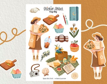Sticker Sheet -  Cozy Day - Summer Journal Sticker - Planner Sticker - Vintage Stickers - Scrapbooking Sticker - Picnic Vibes