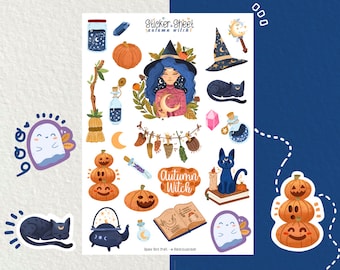 Sticker Sheet Autumn Witch Journaling Stickers Planner Stickers Decorative Stickers Scrapbooking  Stickers Autumn Magic Witch