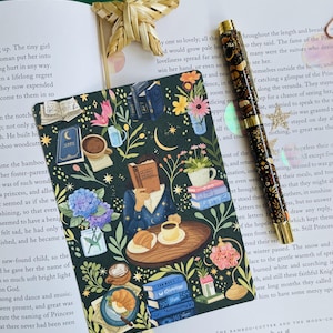Coffee Time Reading Bookmark Illustrated Library Card Art Print Bookish Gift Book Lovers Present