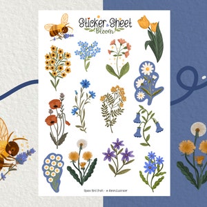 Hoja de pegatinas Bloom Journal Pegatinas para Planificador Pegatinas Decorativas Scrapbooking Pegatinas Flor Hoja de Pegatinas Spring Vibe