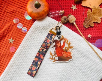 Llavero con forma de bruja calabaza - Llavero - Accesorio para llaves - Llavero de pulsera - Accesorio para mochila - Pulsera de acrílico - Llavero holográfico