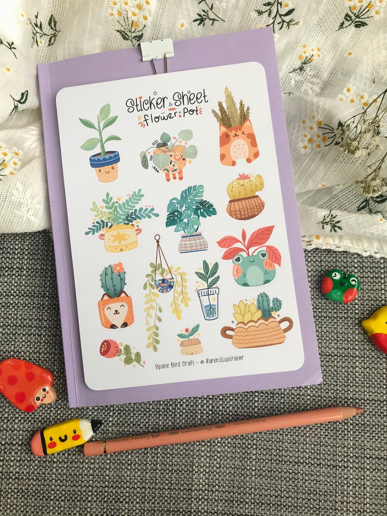 Sticker Sheet Flower Pot Bullet Journal Stickers Planner Etsy