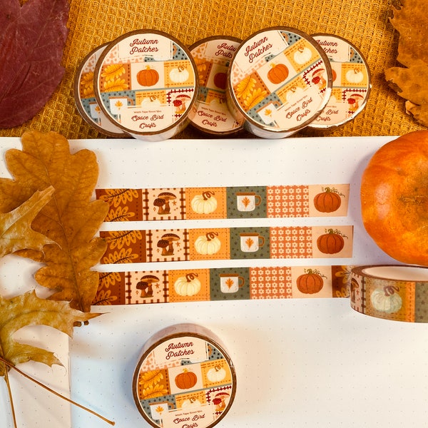 Autumn Patches Washi Tape Cute Washi Tape Autumn Washi Tape  Flower Washi Tape Scrapbook Decoration for Journal Tape Easy Tear Paper Tape