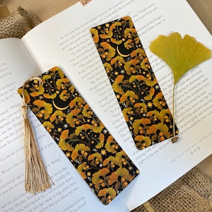 Segnalibro Ginko foglia d'oro / Accessori per libri, Segnalibro illustrato, Lettura, Regalo libresco, Segnalibro di carta, Segnalibro lunare, Accessorio di lettura