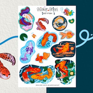Sticker Sheet - Koi Fische - japanischer Fisch - Journal Sticker - Planner Sticker - Floral Sticker - Scrapbook Sticker - Mystic Sticker