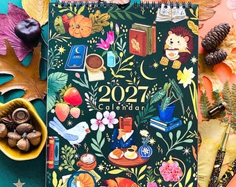 Calendrier mural 2027, calendrier floral carré, agenda décoratif et confortable avec stylo, cadeau idéal pour le Nouvel An, affiche murale décorative.