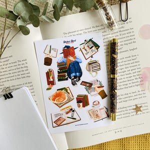 Aufkleber Bogen Buchklub Journaling Planner Aufkleber gemütlich Scrapbook Sticker Bücherwurm Geschenk für Buchliebhaber Aufkleber Leseaufkleber Kaffeezeit
