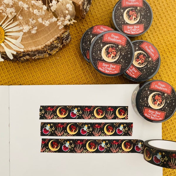 Zauberpilz Washi Tape Niedliches Washi Tape Mystisches Washi Tape Blume Washi Tape Scrapbook Dekoration für Journal Tape Easy Tear Paper Tape