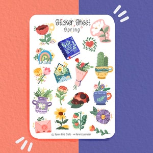 Sticker Sheet  - Spring - Journaling Stickers - Planner Sticker - Floral Sticker - Scrapbook Sticker - Flower Sticker - Spring Vibes